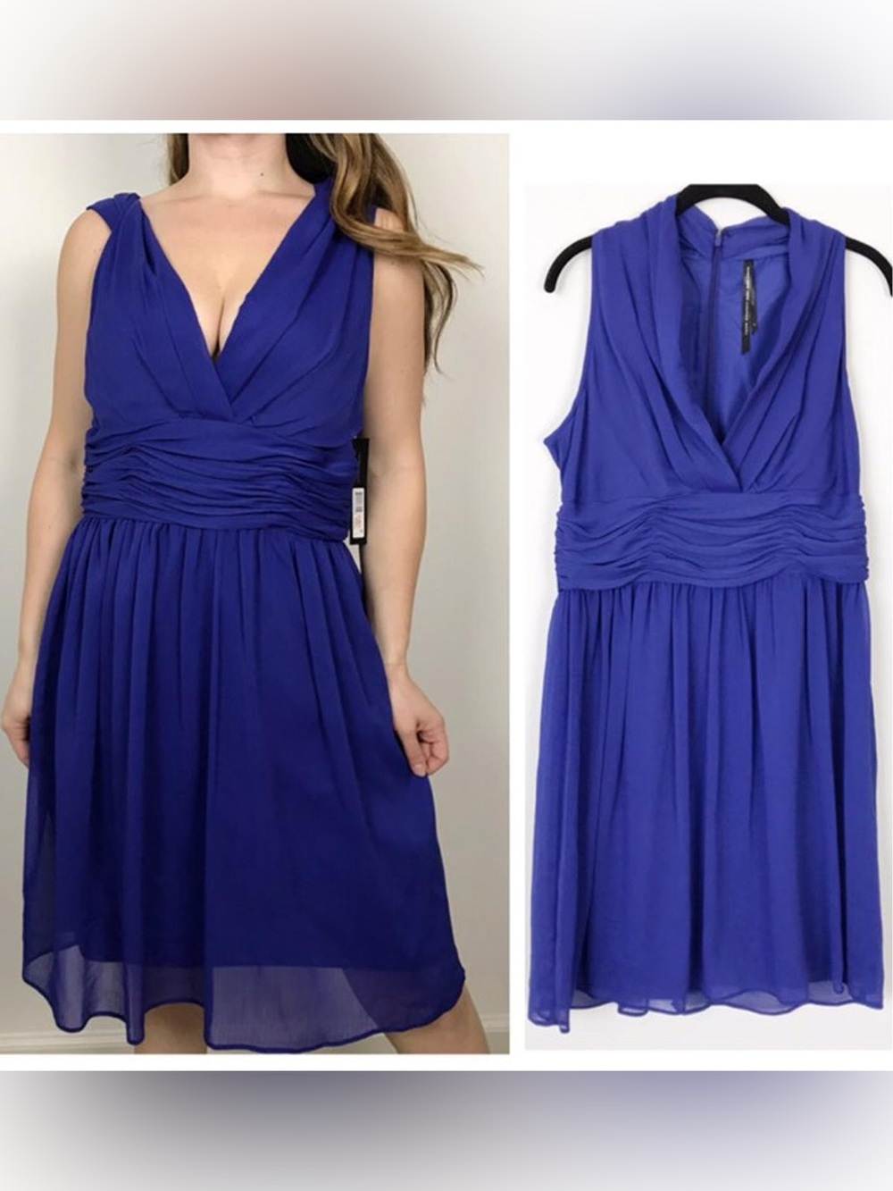 Royal Blue Sleeveless V-Neck Ruched Waist Mini Dress (2)